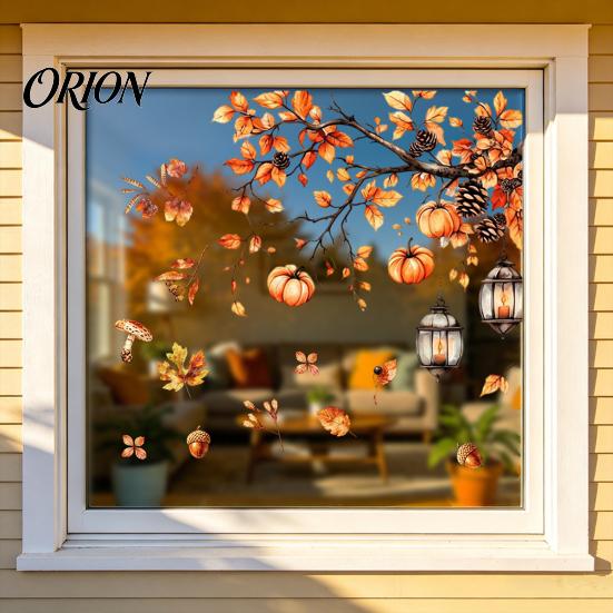 Reusable Animal Wall Decals for Windows Autumn Static Window Sticker with Cute Animals & Maple Leaves, Removable Harvest Self Adhesive Glass Stickers