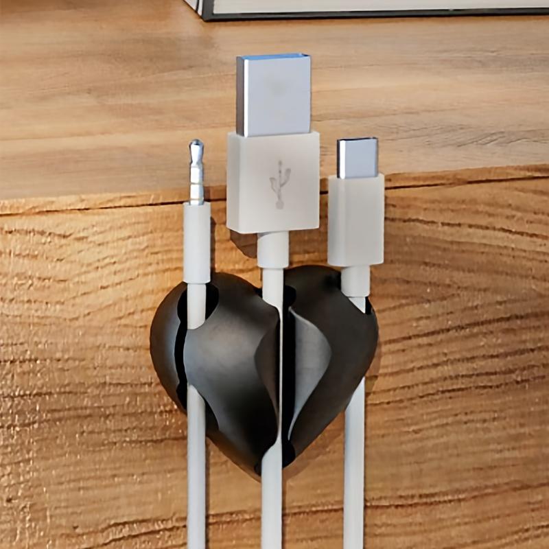 Heart-Shaped Data Cable Organizer Clips | Self-Adhesive Wire Management Clips for Desk, Bedside, Wall, Car, and Office Use