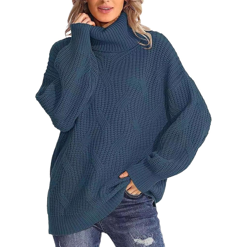 Women's Loose Fit Cable Knit Turtleneck Pullover Sweater