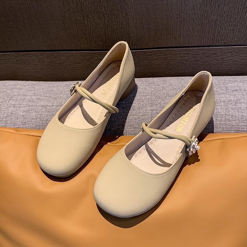

New soft leather French retro Mary Jane women s shoes 2025 summer one-pedal with skirt gentle wind thick heel single shoes 40