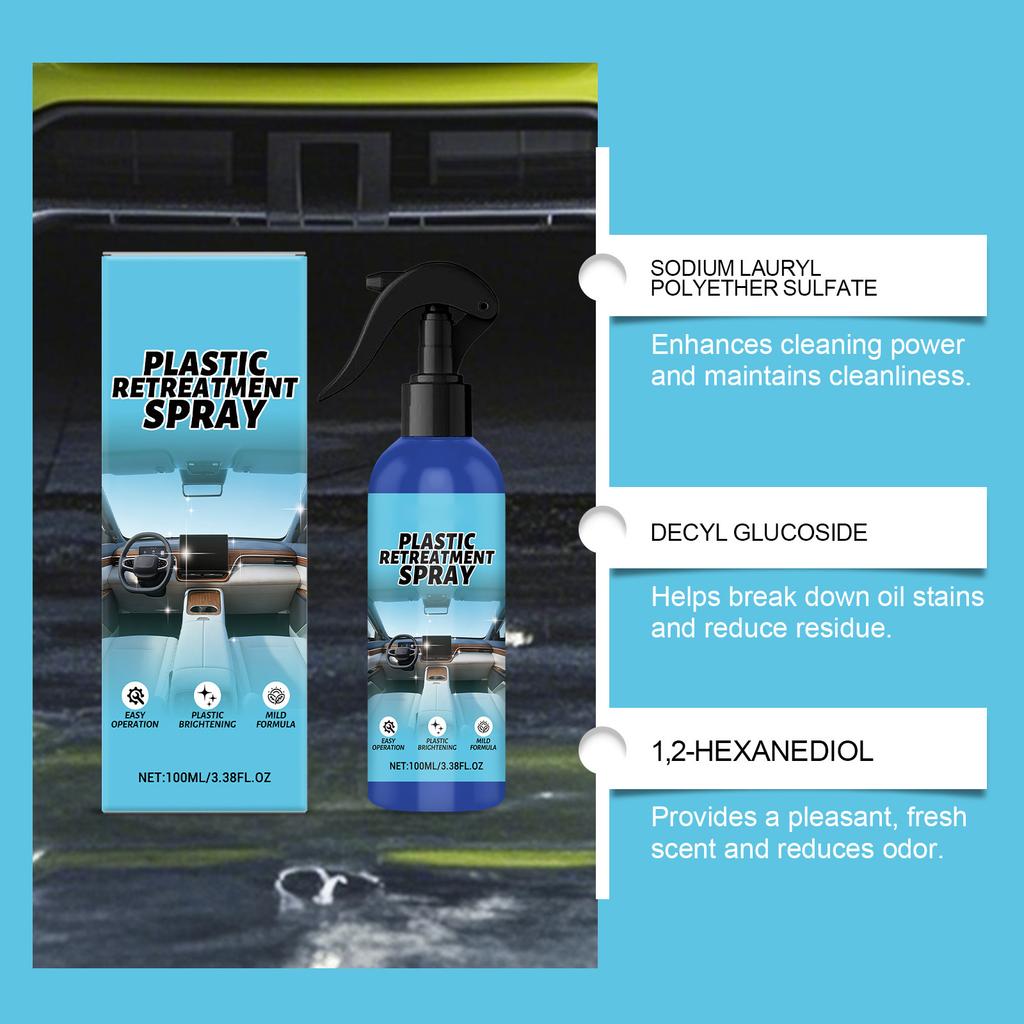 Car Interior Plastic Care Agent, Interior Cleaning and , Daily Wiping and Brightening Agent, 100ML