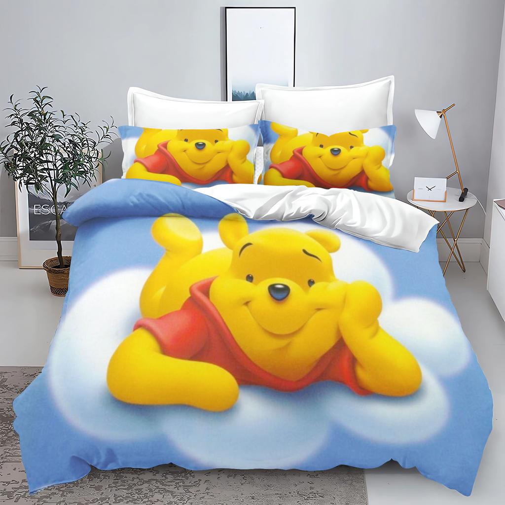 Winnie the Pooh 3-teilig 1 Bettbezug Einteiliges Bettwäsche-Set Comforte Luxus Exquisites Geburtstagsgeschenk Polyester Heimdekoration