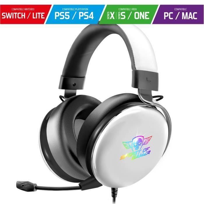 Casque gaming - spirit of gamer - xpert h700 - son 7.1 - led rgb - blanc
