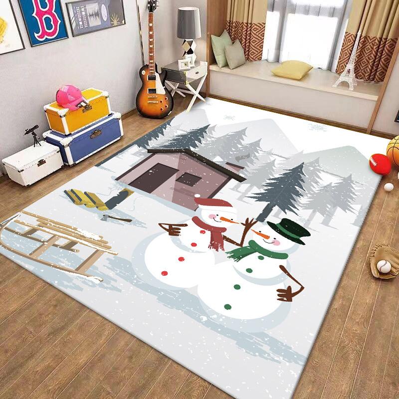Christmas Snowflake Santa Reindeer Cartoon Carpet Soft Non-slip Mat Rug for Kids Room Bedroom Home Decoration Easy-Clean Carpet
