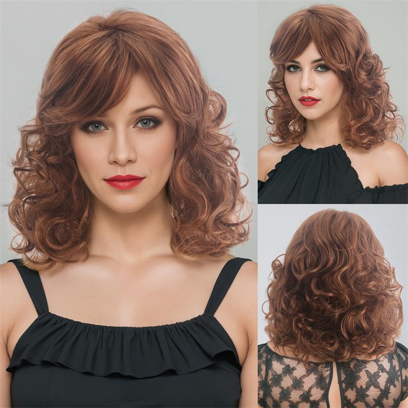 

Synthetic Curly Wigs for Women Short Red Brown Wig Natural Fluffy Ladies Daily Cosplay Fake Hair Elegant Mommy Wigs