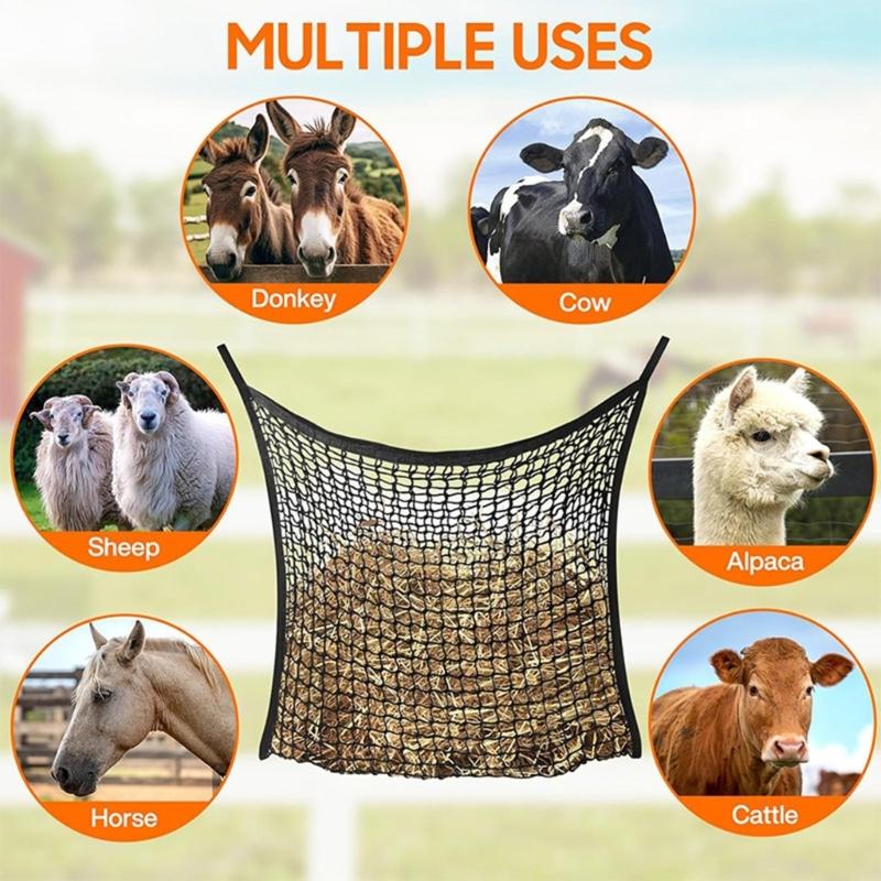 Large Capacity Horse Stover Net Set Of 2 Strong Feeding Bags For Farm Animals With Safety Eating Design for Barns