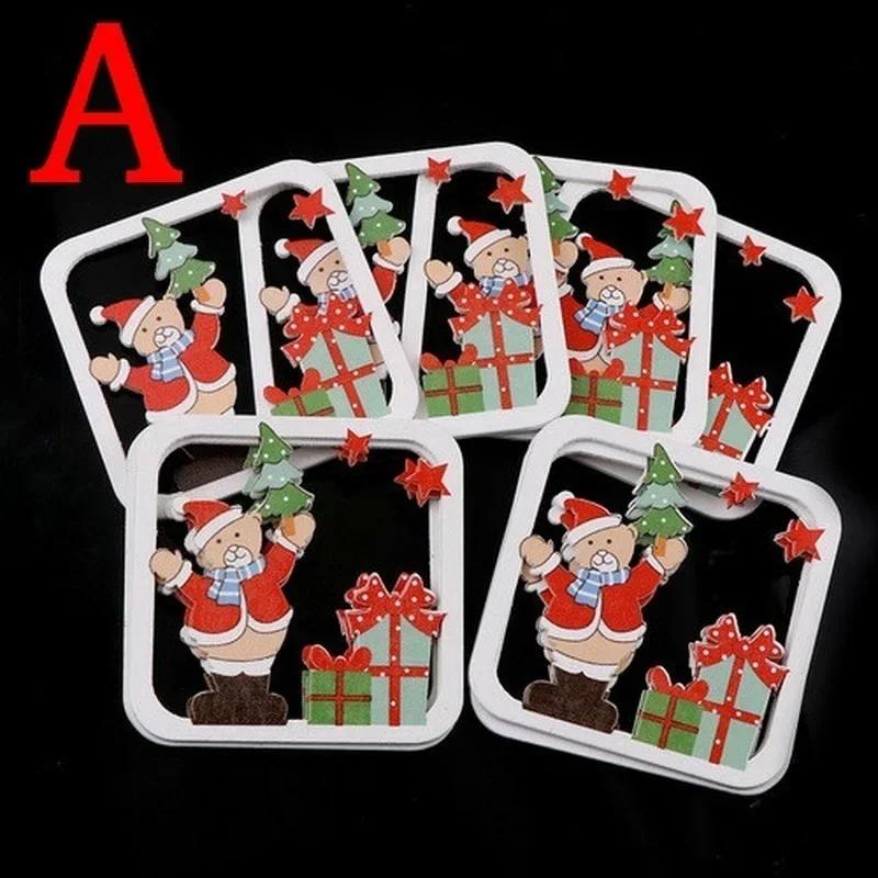 1 Set Christmas Tree Hanging Ornaments Wooden DIY Pendant Bells Santa Claus New Year Decor Christmas Home Party Decor Supplies