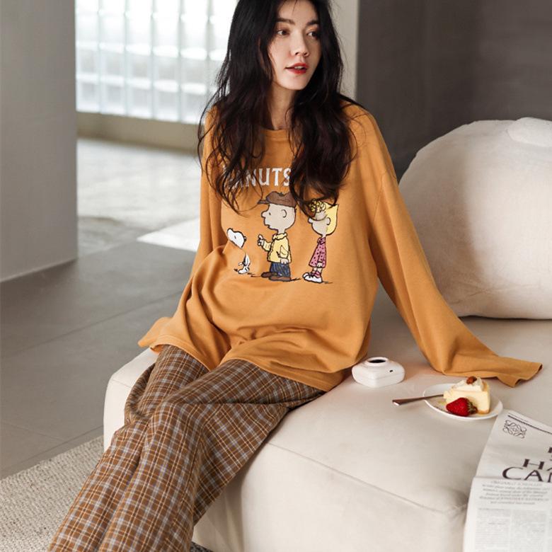 Γυναικείο Πιτζάμα Σετ Μακρυμάνικο - Χαριτωμένο Καρτούν Σχέδιο, Μεγάλο Μέγεθος, για Άνοιξη & Φθινόπωρο, Εσωτερική/Εξωτερική Χρήση