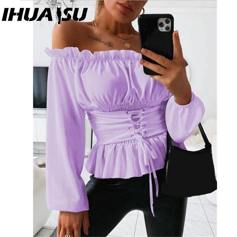 

IHUASU Женская Мода Повседневные Однотонные Блузки и Рубашки с Принтом с Длинным Рукавом S фиолетовый