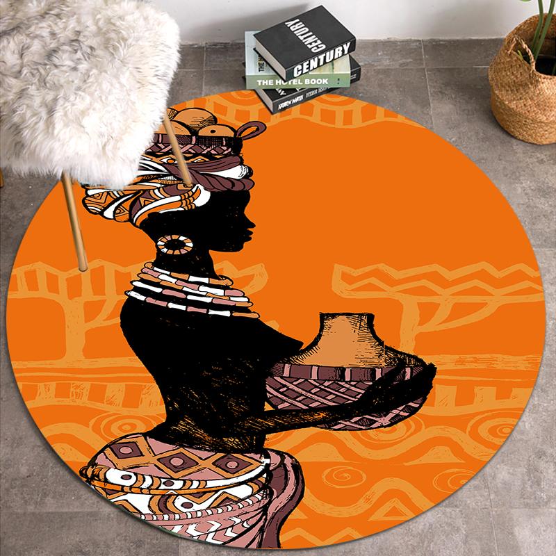 Runde Teppiche im Ethno-Stil für Wohnzimmer, Schlafzimmer, traditionelles afrikanisches Frauenmuster, Teppiche aus weichem Flanell, Heimdekoration, Küchenmatte