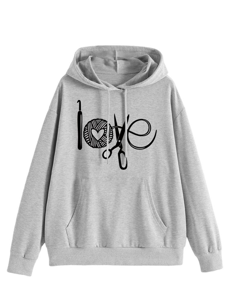 Women's Comfortable Personalized Love Scissors Wool Hooded Sweatshirt for Autumn and Winter