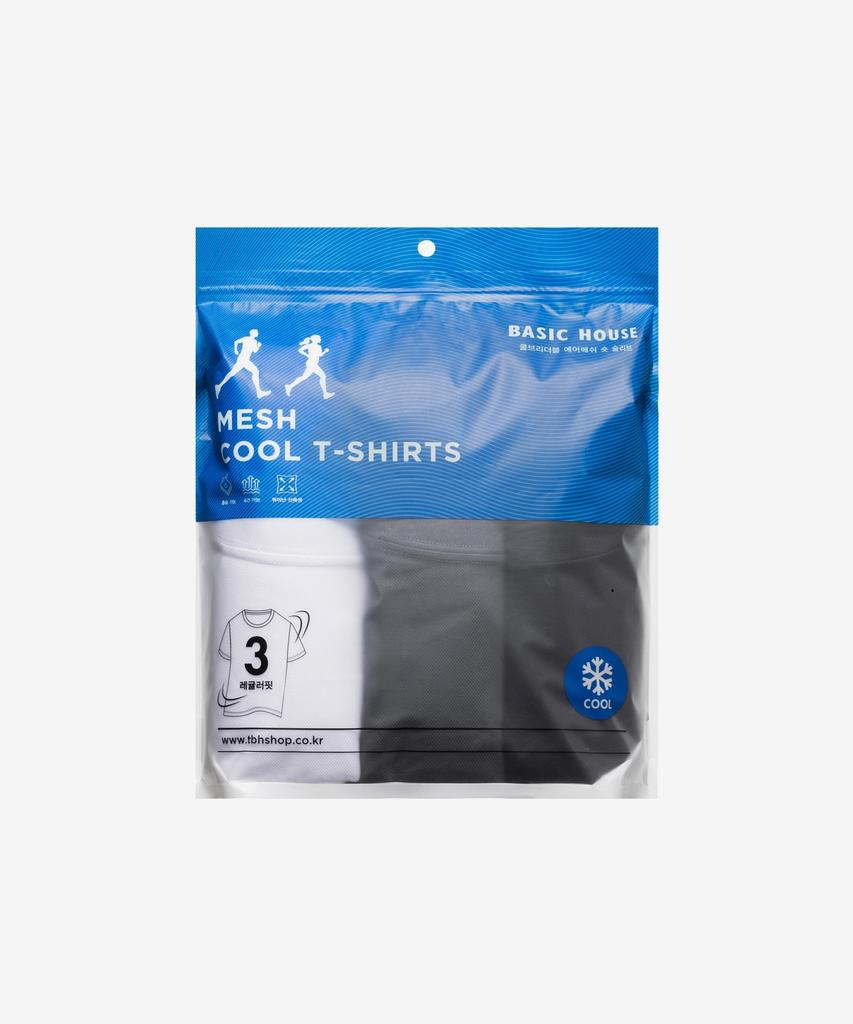 BASIC HOUSE [3Pack] Cool Air Mesh Round Short Sleeve T-Shirt 3-Pack (4 Colors) Lats0116 (A Type)