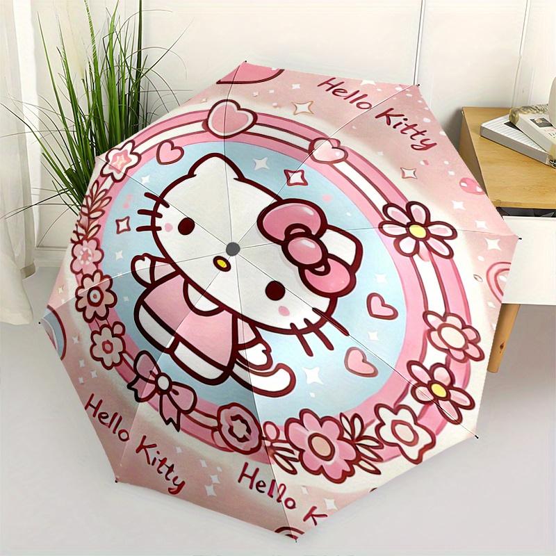 Hello Kitty,Cute Automatic Folding Umbrella-Simple 8-Rib Design, Bright Cartoon Pattern, Durable Iron Frame, Suitable For Travel, Outdoor, B