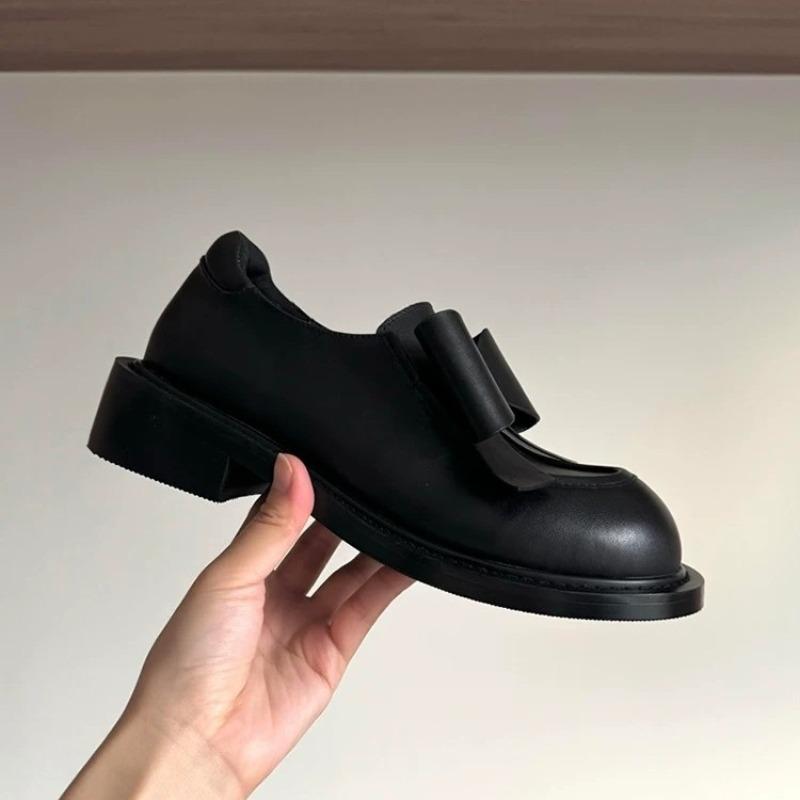 Leather college style bow round head small leather shoes women's spring and autumn new thick heel platform loafers single shoes