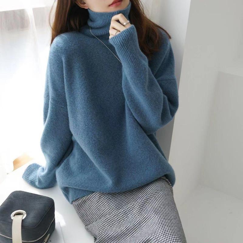 Soft Sticky Pullover Turtleneck Jumper Women Plus Size Autumn and Winter Comfortable Loose Simple Knit Sweater