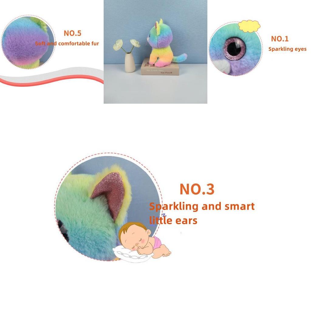 Cassidy Rainbow Cat Plush Toy Colorful And Soft Stuffed Animal For Kids' Birthdays
