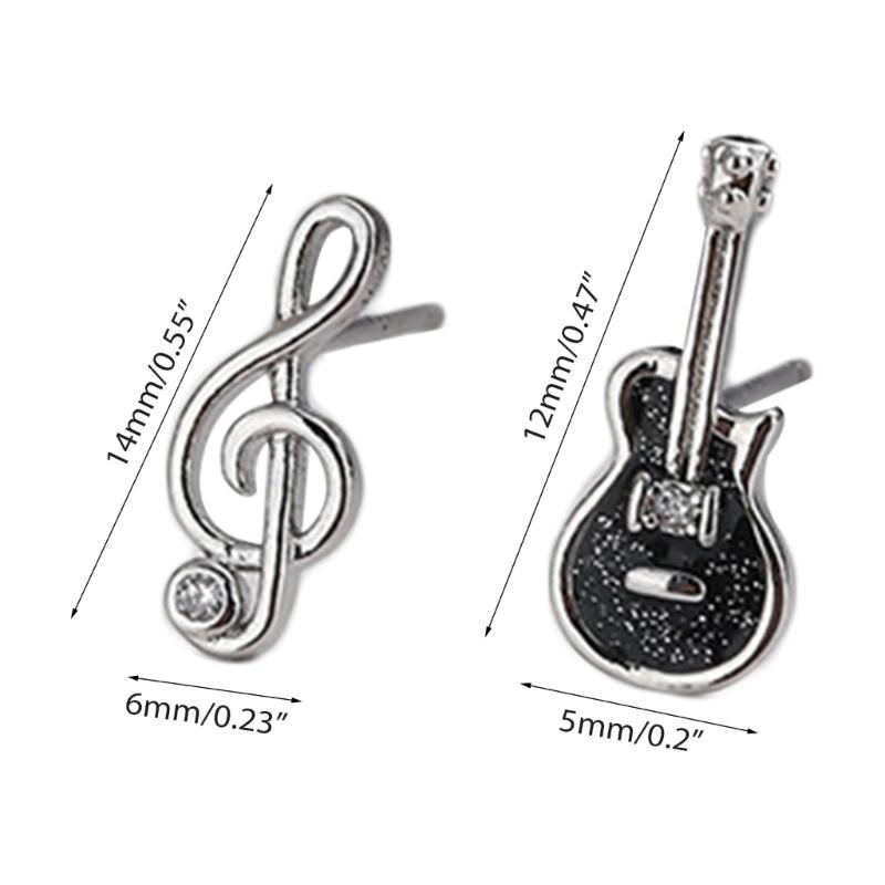 Asymmetrischer Gitarren-Musiknoten-Ohrstecker Zirkonia Statement-Ohrring Stecker Zarter Schmuck Geschenk Frauen Mädchen Empfindliches Ohr