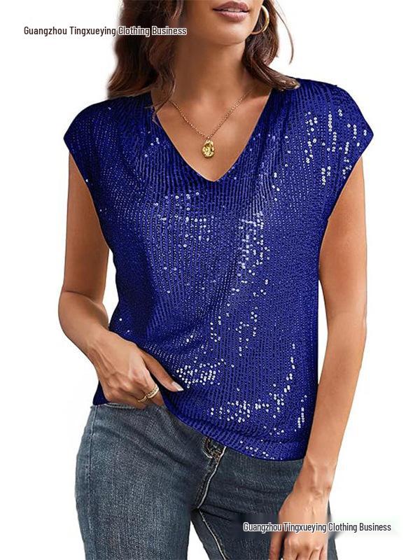 Women's Sequin V-Neck Party Vest Shirt