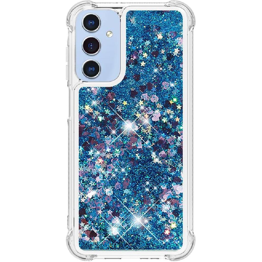 

Case for Samsung Galaxy A15 5G, Glitter TPU Cover Clear Flowing Quicksand with Anti-Fall Bumper Corner Shockproof Protection Women Girly Case for Blue Love