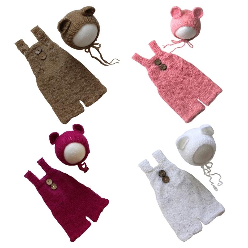 Recuzită Fotografie Bebeluș Pălărie Urs Costum Nou-născuți Recuzită Foto Căciulă Ședință Foto Bebeluș Costum Foto Bebelanș Jumpsuit Croșetat