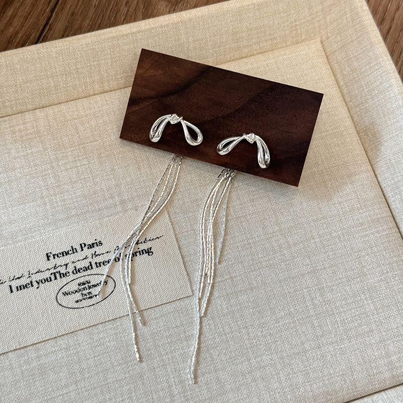 

One Style for Dual-Wear ~ Bows Tassel Earrings for Women Niche Style Design Ear Studs 2025 New Arrival Exaggerated Fancy Earrings Bows tassel earrings-Silver Needle