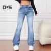 Damjeans Hög midja Utsvängd fåll Knäppning med dragkedja Gradientfärg Lös passform Flera fickor Streetwearbyxor Vardagskläder Långbyxor