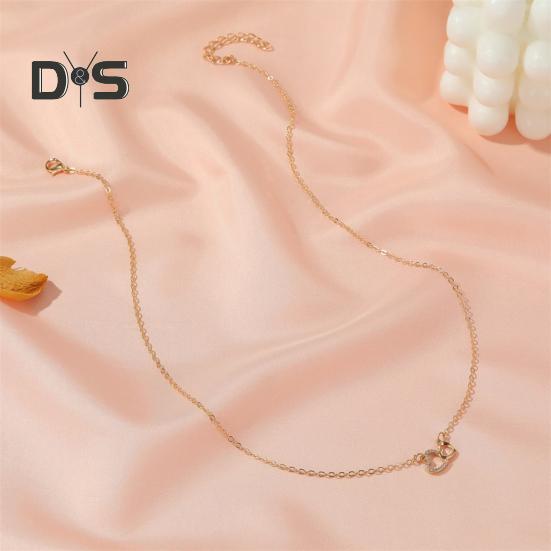 Women Necklace Rhinestone Hollow Heart Pendant Adjustable with Extended Length Hollow Chain Lady Clavicle Necklace Neck Jewelry