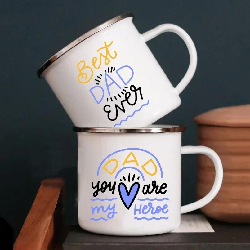 Drinks Water Cup Best Dad Ever Enamel Coffee Mugs Bonfire Party Drink Beer Wine Juice Mug Dessert Cocoa Milk Handle Cup
