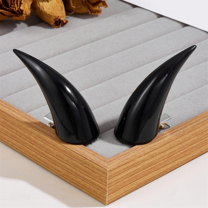 2PCS Devil Horn Hair Clip Set for Adult Kids Novelty Dark Series Horn Side Clip Party Stage Performances Costume Hairpin