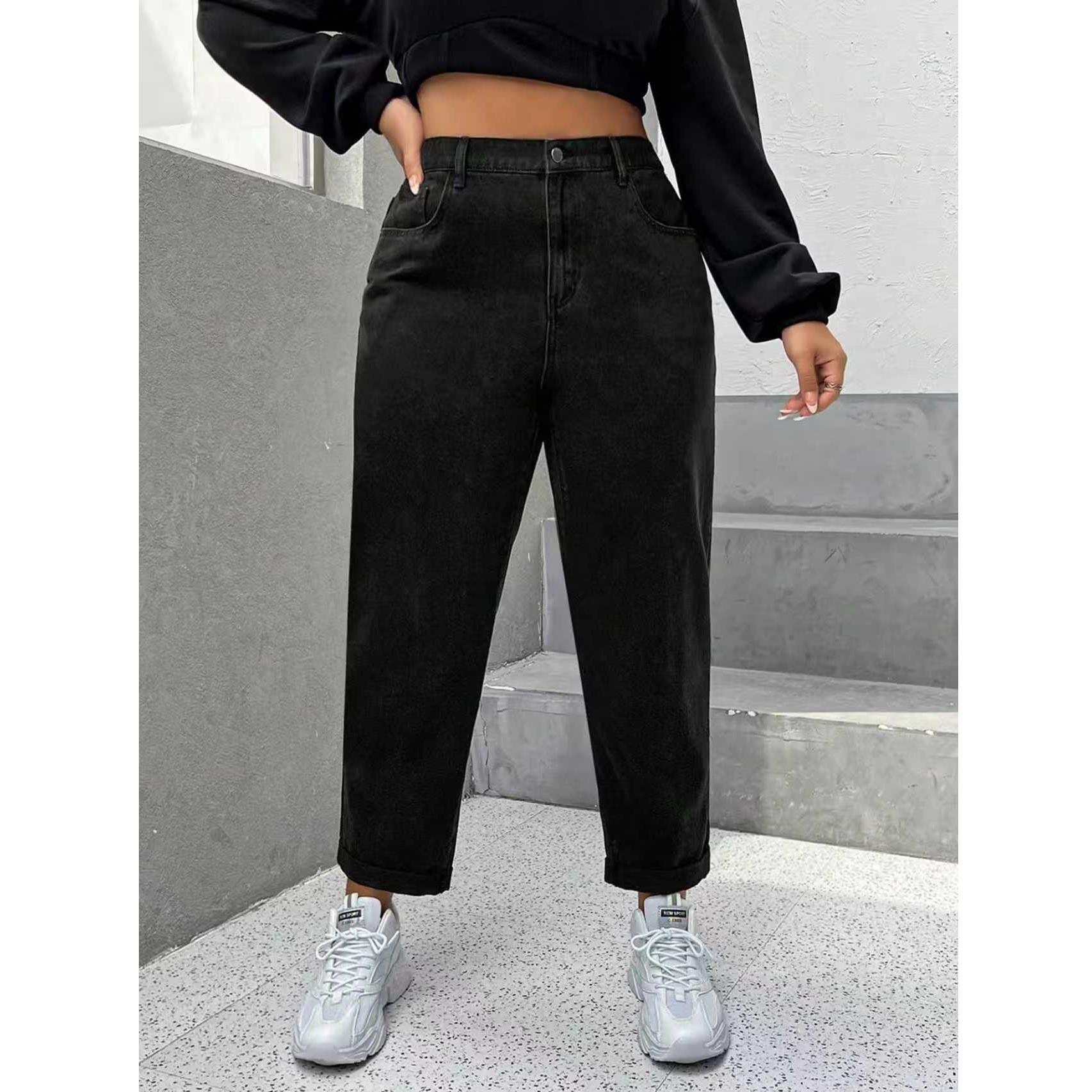 Women s Plus Size Elastic Casual Black Washed Denim Jeans XXXXXL
