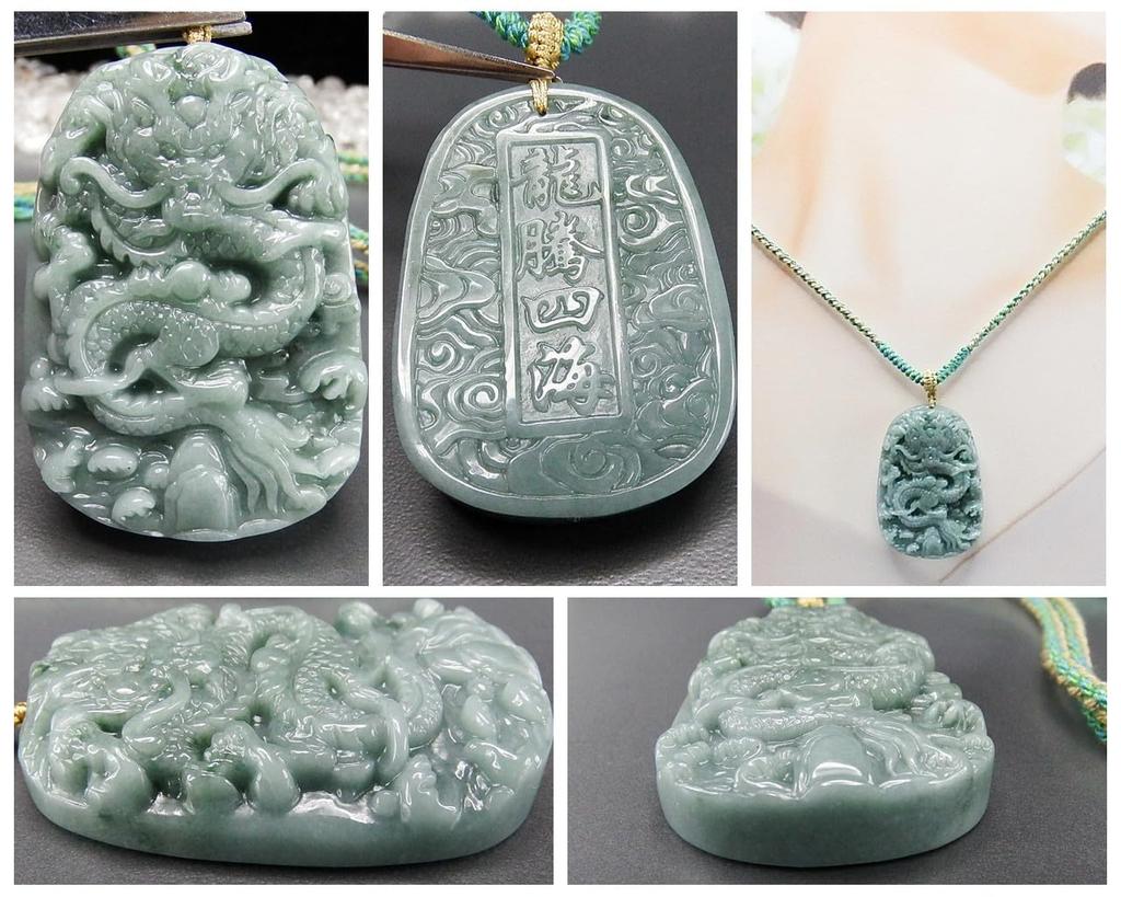[Stone Street] Excellent color, genuine jadeite, ascending dragon carving pendant, cotton cord necklace, dragon soaring through the four seas,