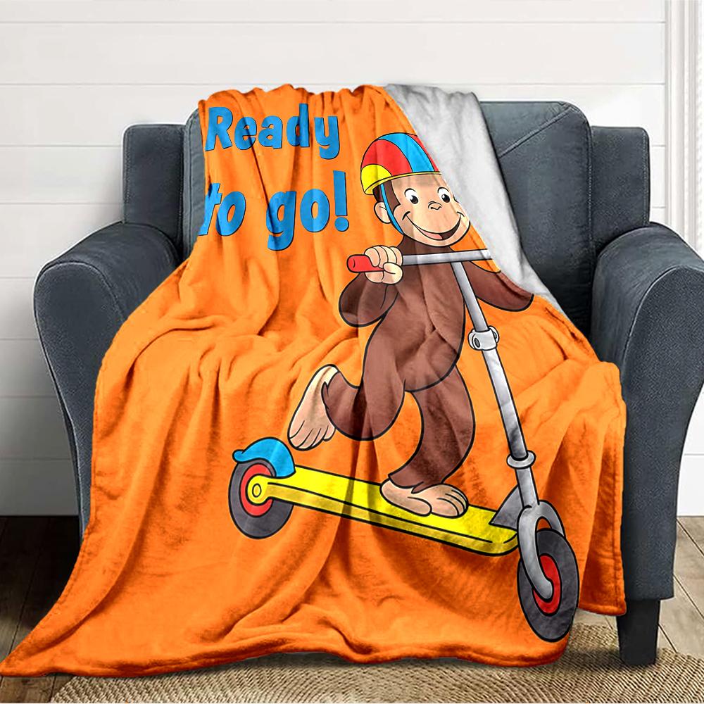1pc Curious George (5) Blanket, Gift, for Men and Women, Soft Blanket, Good for Sofa Bed Couch Travel, Lightweight Flannel Blanket