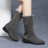 Mode Winter Damen Plus Samtige Mid-Calf-Stiefel Mode Reißverschluss Plateau Keilabsatz Schuhe für Damen Schneestiefel Outdoor Freizeit Reitstiefel