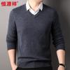 Hengyuanxiang Men's V-Neck 100% Wool Sweater