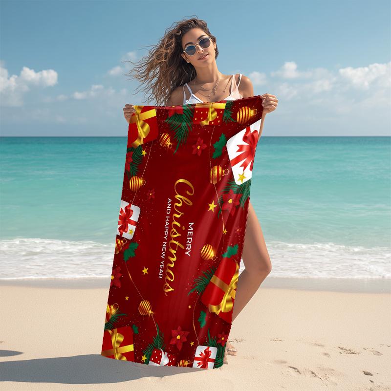 1Pc Merry Christmas Celebration Beach Towel Microfiber Beach Towel Thin Absorbent For Beach Swimming Yoga Bath Sports