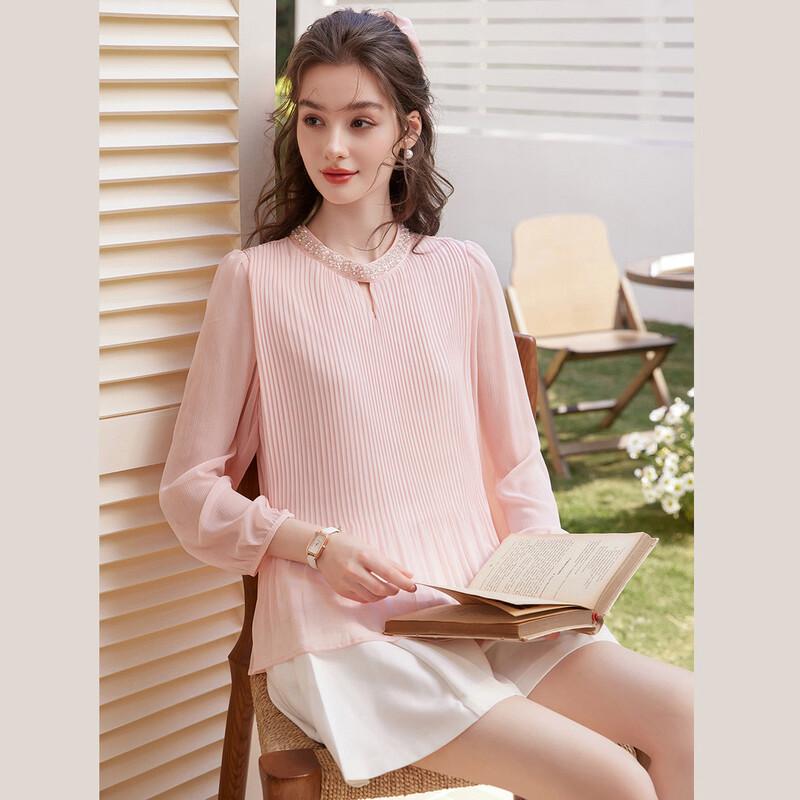 Bailuyu Pearl Ribbon Pleated Blouse M