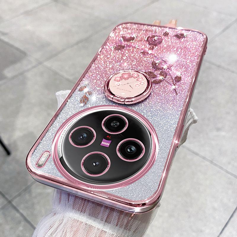KADEM For vivo X100 5G Phone Case Ring Kickstand Glitter Powder TPU Phone Cover