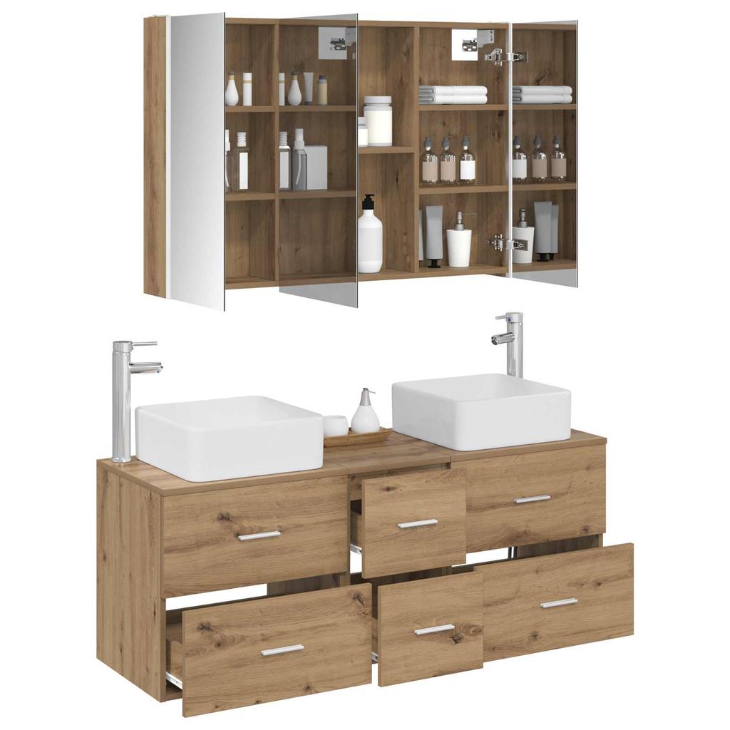 Bathroom Furniture Set 4 Pcs Artisan Oak Engineered Wood and Glass