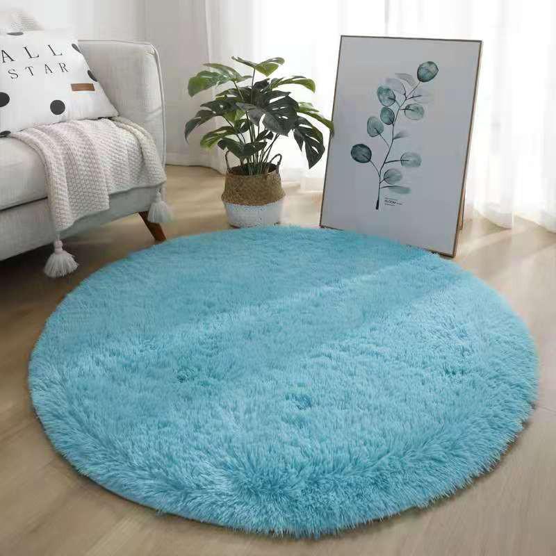 Round Tie-Dyed Silk Wool Carpet - Non-Slip Coffee-Colored Bedroom & Living Room Rug