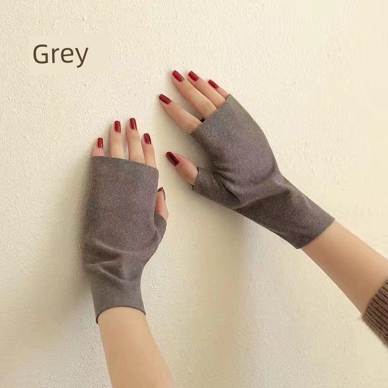 

Self-Heating Female Office Student Writing Half Finger Gloves Half finger dark gray All yards
