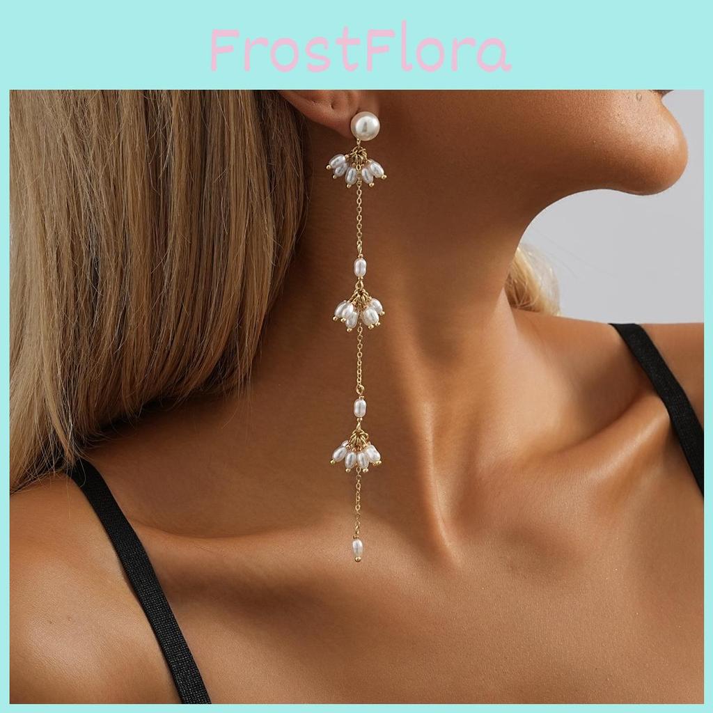 Gold Plated Modern Geometric Earrings With Tassel And Chain Details