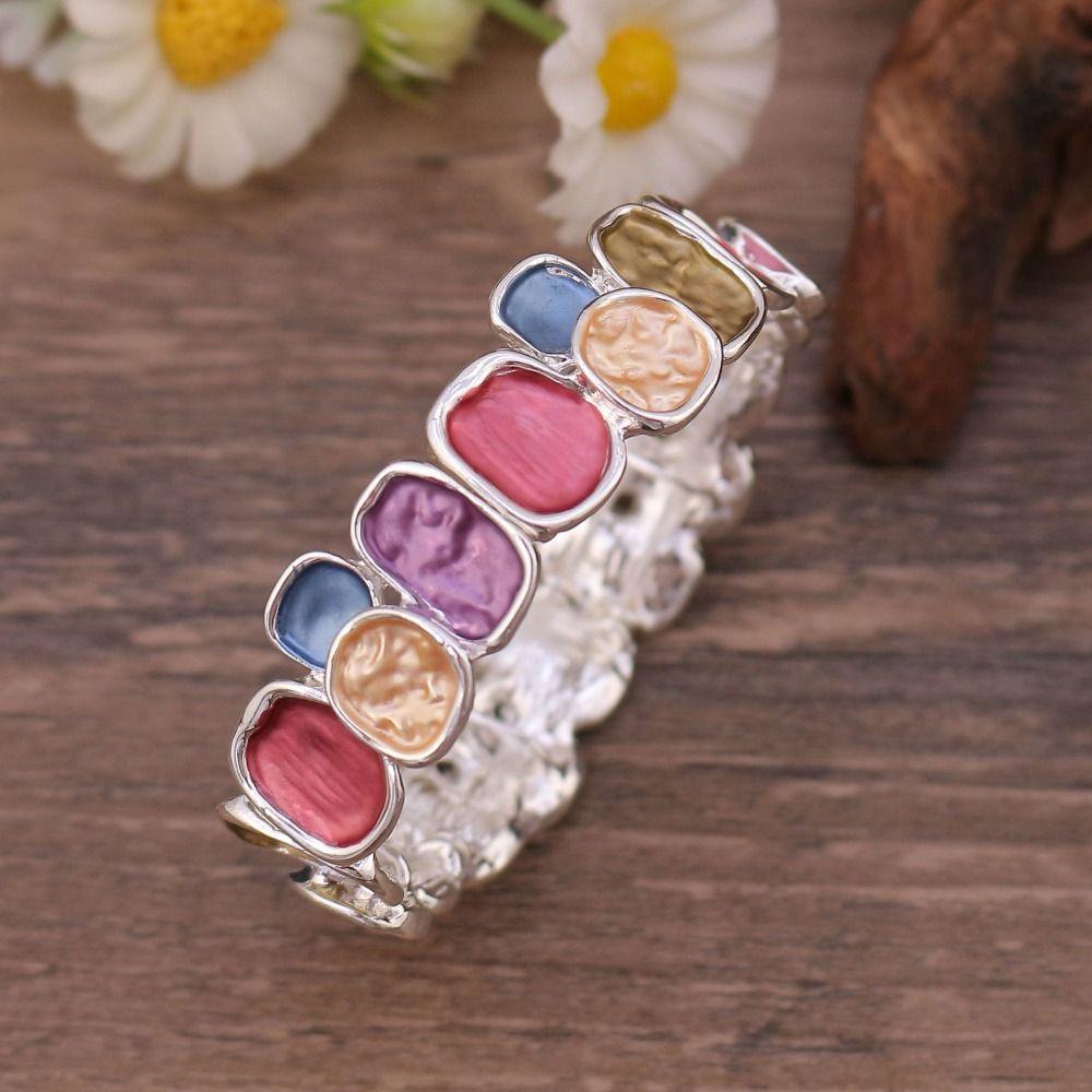 Irregular Geometry Square Bracelet Ethnic Style Retro Hand Ring Elastic Women's Bangle  Decoration
