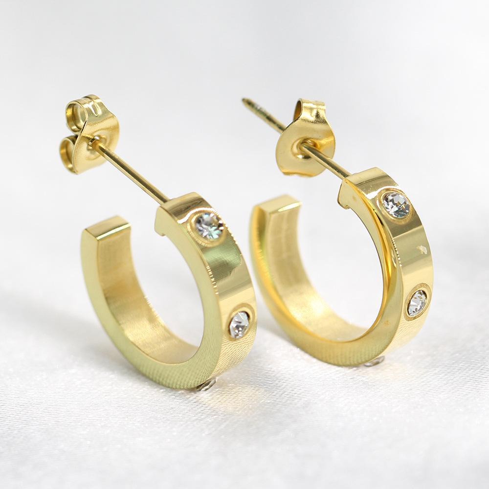 Orecchini Geometrici a U con Strass Moda Europea Americana, Orecchini a Bottone Cuore di Pesca in Acciaio di Titanio Acciaio Inossidabile 4MM