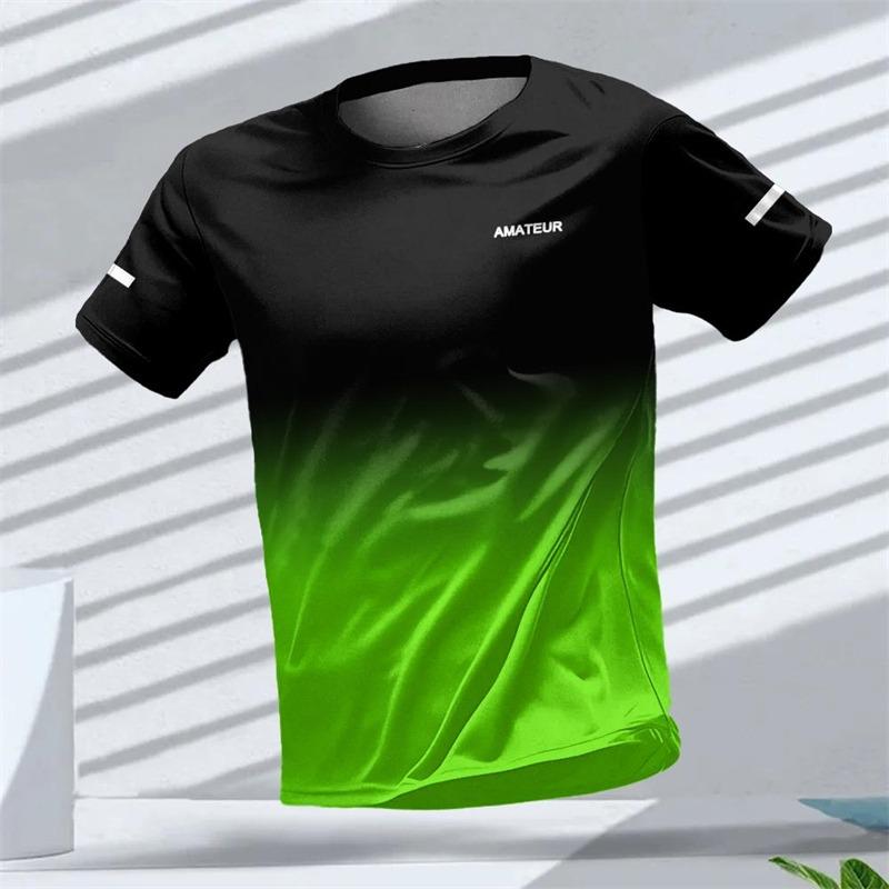 

Men s T-shirt Outdoor Sports Running T-shirts Letter Gradient Pattern Printing T Shirts Quick Drying Short Sleeve Unisex Top 6XL