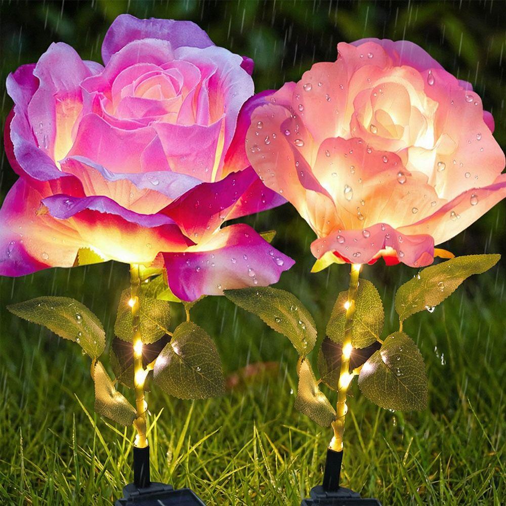 LED LED Solar Rose Lamp Rose Flower Waterproof Solar Lamp Rechargeable Warm Light Outdoor Solar Lights Outdoor Garden