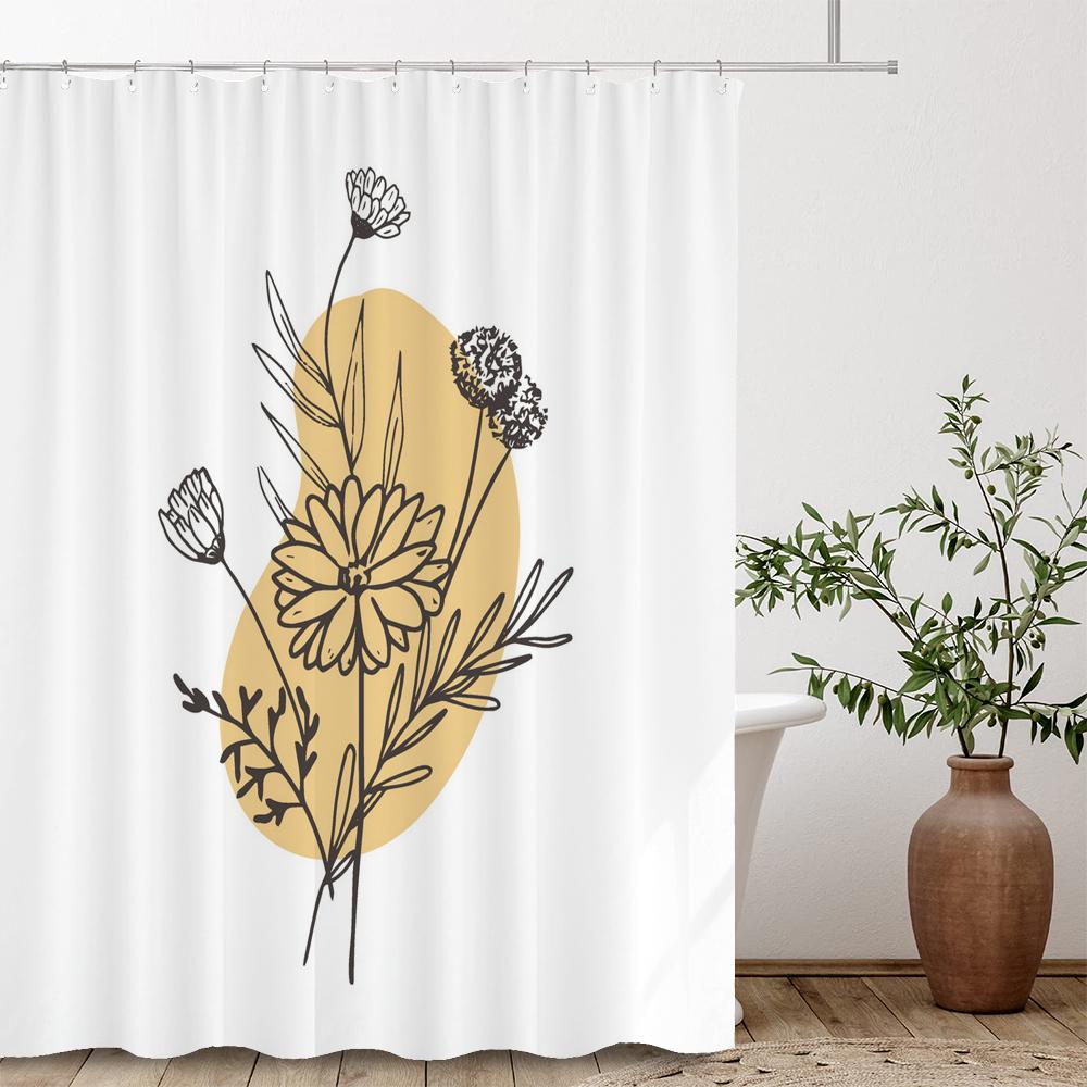 Nordic Abstract Minimalist Flowers Shower Curtain Decor Bathroom Curtain Floral Fabric Hanging Curtain Bathroom Decor With Hooks