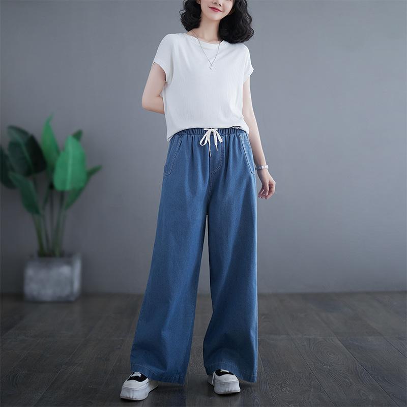 

Большого размера свободные джинсовые брюки с широкими штанинами для женщин осень с высокой талией свободные джинсы женские повседневные синие женские брюки 2XL синий