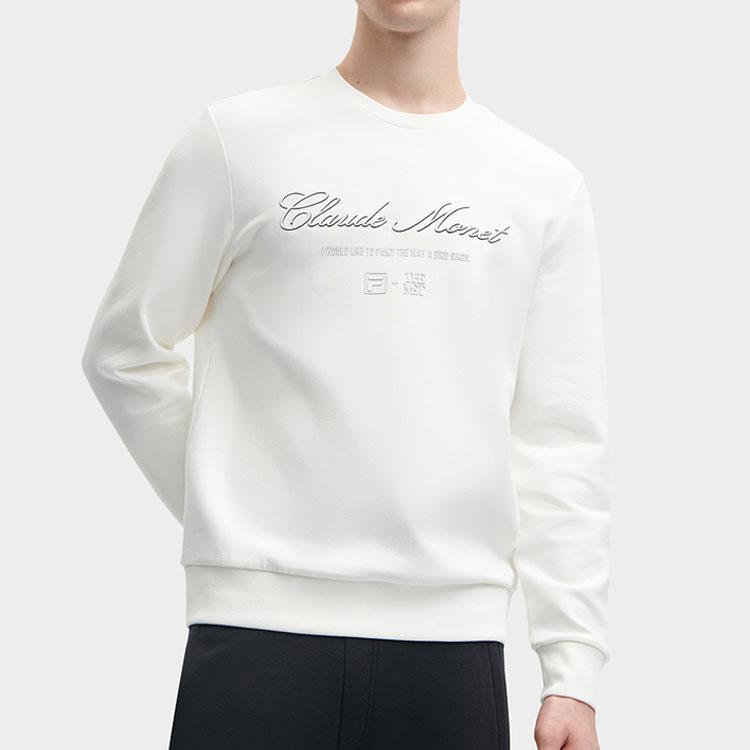 FILA 2023 Autumn New Knit Pullover Casual Sports Solid Color Sweatshirt Men sweatshirt Cloud-Mushroom-White F11M348203F-WT
