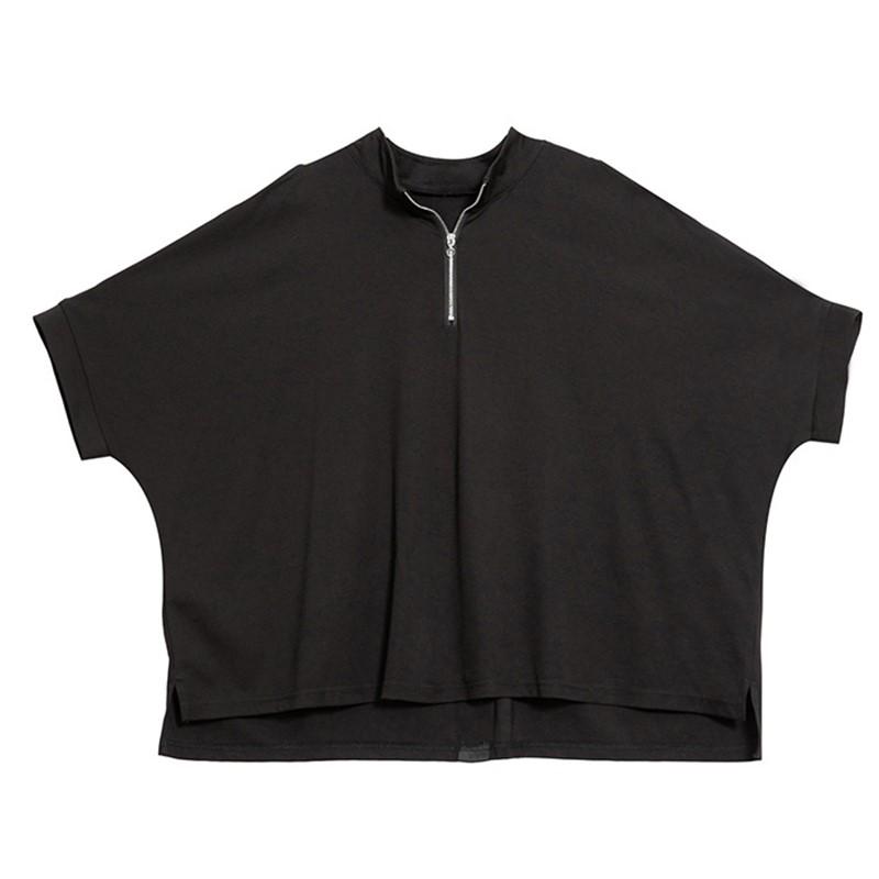 Tricou de vară casual larg supradimensionat cu mânecă scurtă Negru vintage Topuri tricou Femei