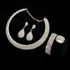 Bride's wedding dress - silver four-row necklace, earrings, elastic wristbands, elastic rings - a set of 4 items